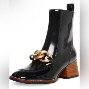 Steve Madden *NEW* Loreen Black Patent Leather Ankle Boots w/ Gold Chain Size 9M